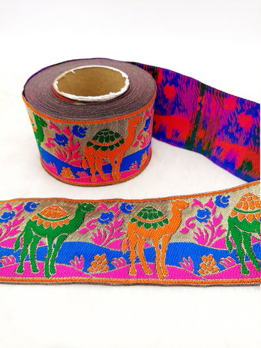 9 Yards Antique Gold Jacquard Brocade Sari Border Trim, Indian Woven Ribbon, Camel Trim